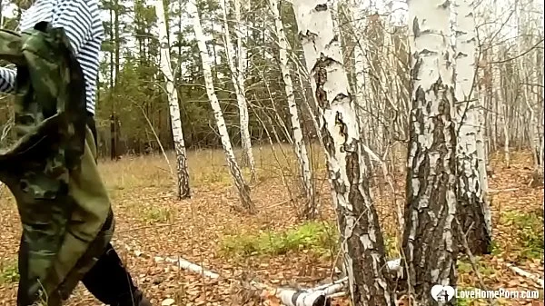 Stepmom takes a hard cock in the woods