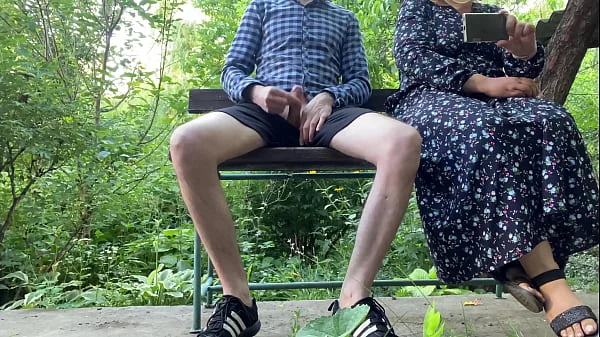 MILF gets her cum outside